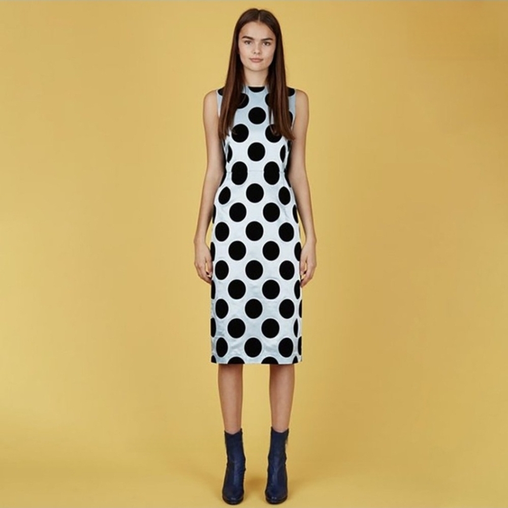 TOGA PULLA Baby Blue And Black Polka Dot Dress